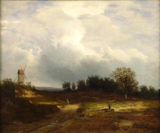 Landscape with Flock of Sheep and Windmill in the Background