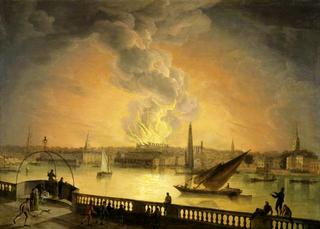 The Burning of Drury Lane Theatre from Westminster Bridge, London