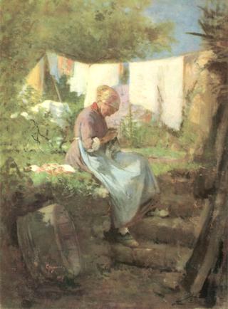 Old Woman Darning