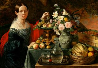 Portrait of a Woman with Flowers and Fruit