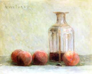 Carafe of Wine and Four Peaches
