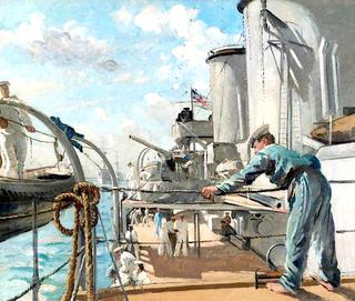 Lowering the Whaler: HMS 'Coventry'