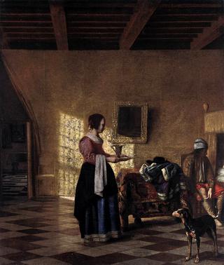 Woman with a Water Pitcher, and a Man by a Bed