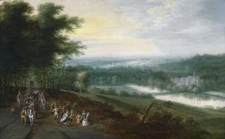 Extensive River Landscape with Travelers and Dancing Peasants