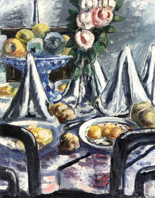 Table Set with Napkins and Roses