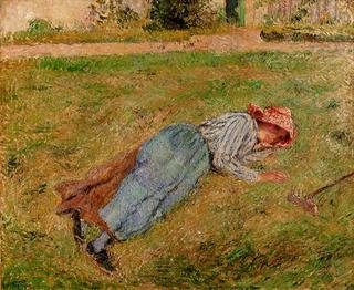 Resting, Peasant Girl Lying on the Grass, Pontoise