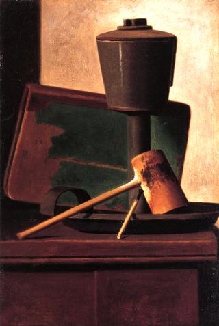 Still LIfe with Pipe, Oil Lamp and Book