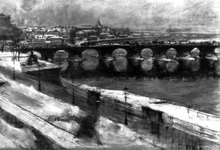 The Augustus Bridge in Dresden in Snow