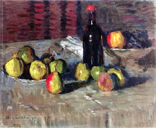 Still LIfe with Apples and a Bottle