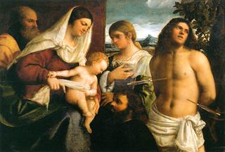 圣凯瑟琳，圣塞巴斯蒂安和一个捐赠者的神圣家庭