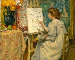 Girl Painting at an Easel