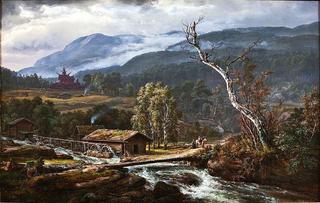 Landscape at Kaupanger with Stave Church