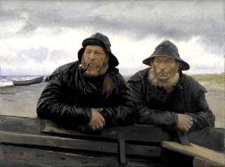 Two Fishermen beside a Boat