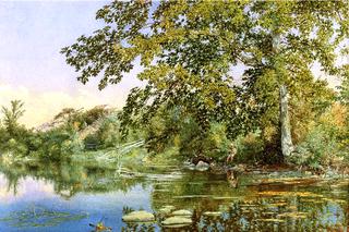 River Landscape with Boy Fishing