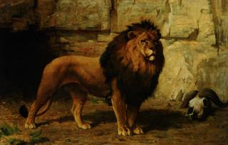 Lion Guarding His Den