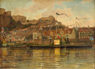 A decorated Rhine steamer on the day of the visit of Kaiser Wilhelm II in Coblenz