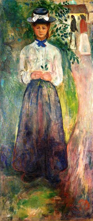 Young Woman among Greenery