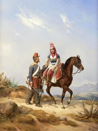 A Footsoldier and Maiden Riding Sidesaddle