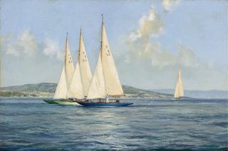 Dragon Class Yachts Jockeying for the Start on the River Clyde, Scotland