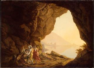 Grotto by the Seaside in the Kingdom of Naples with Banditti, Sunset