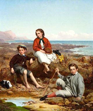 Florence, Arthur and Charles Moore on a Sea-Shore