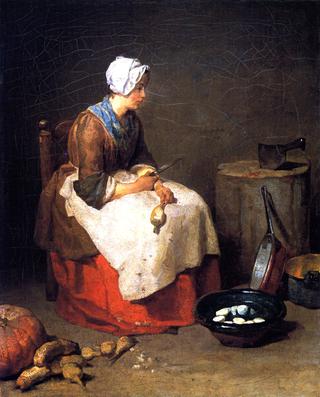 Woman peeling turnips