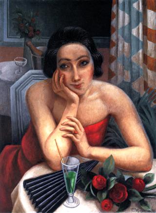 Pensive Young Woman with Red Roses