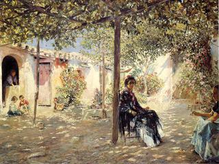 Ladies in a Sun-dapples Courtyard