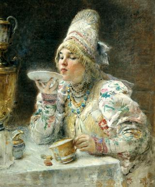 女人喝茶