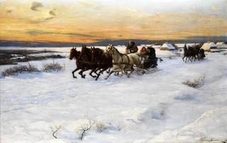 Horse Sleigh in Winter Landscape