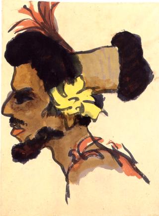 Man's Head with Adorned Hair, in Profile Facing Left