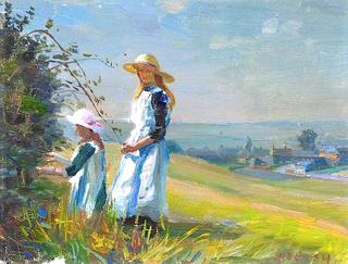 Two Girls Picking Blackberries