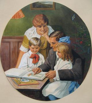 Mother And Father And Two Children At The Table