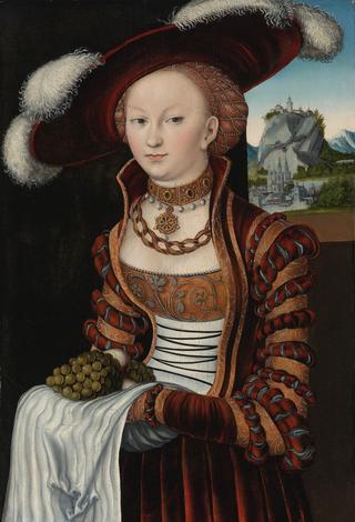 Portrait of a Young Lady Holding Apples and Grapes