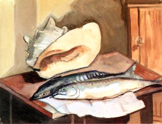 Still Life with Conch and Mackerels