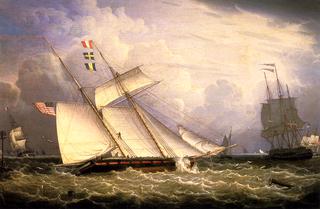 American Schooner under Sail with Heavy Seas