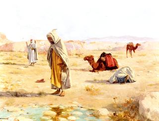 Grateful Homage/Desert Landscape with Figures in Islamic Prayer