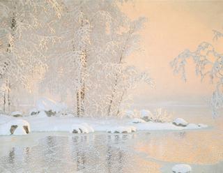 Winter landscape with frozen lake