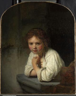 A Young Girl Leaning On A Window Sill