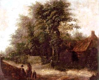 Cottage and Figures in a Landscape