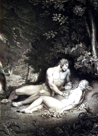 Adam awakens to find Eve in restless sleep