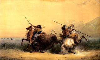 Two Indians Killing a Buffalo