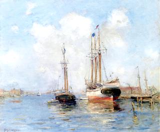 Sailing Ships in a Harbor