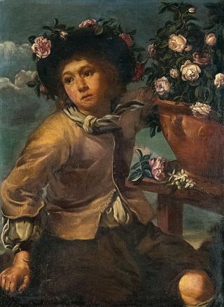 Boy with a vase of roses