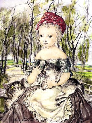 Girl with Two Cats