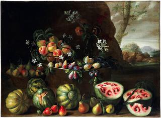 Watermelons, Peaches, Pears and Other Fruit in a Landscape