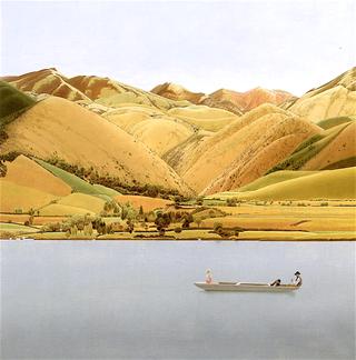 Edge of Abruzzi, Boat with Three People on a Lake