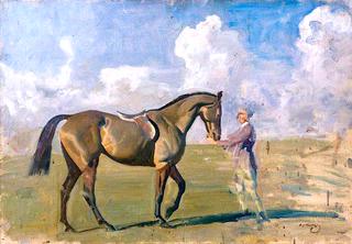 A Racehorse Held by a Groom