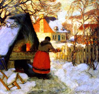 Heating the Oven, Winter Scene