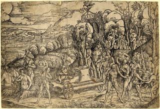 Victory procession of the naked men over satyrs